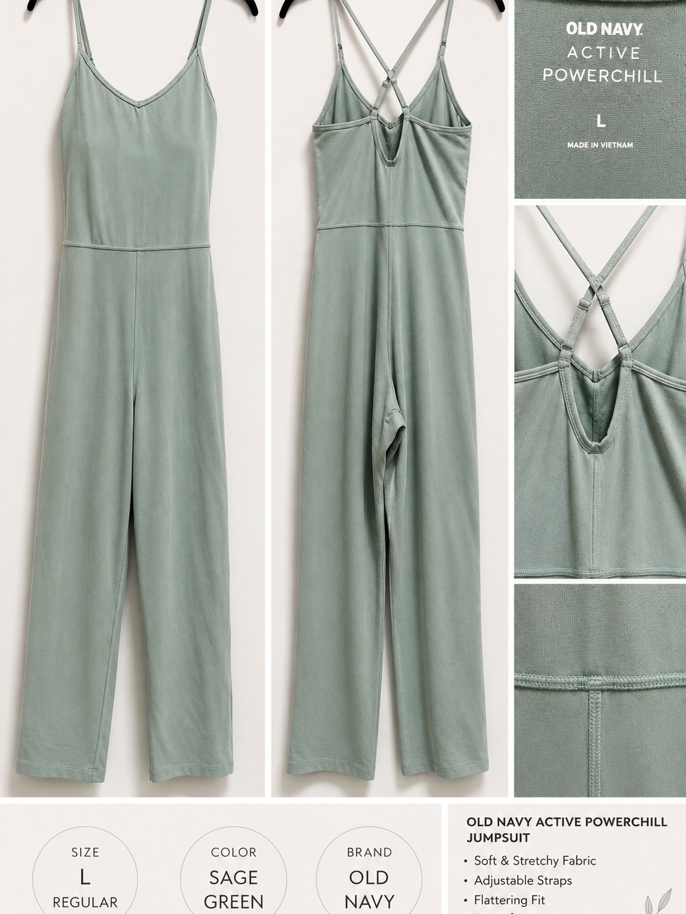 Old Navy Sage Green Strappy Active Jumpsuit